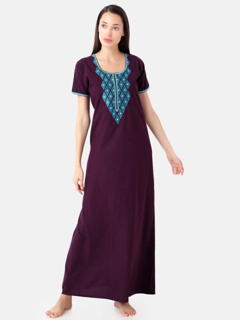 

Sand Dune Burgundy Embroidered Maxi Nightdress