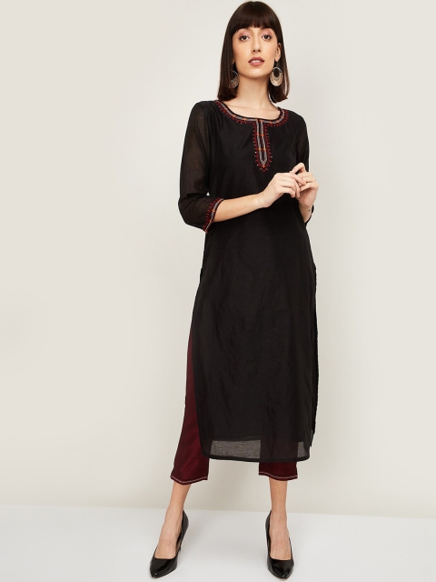 

Melange by Lifestyle Women Black & Maroon Solid Kurta with Trousers & Dupatta
