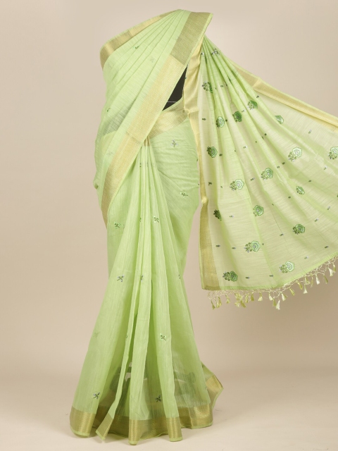 

Pothys Green & Gold-Toned Floral Zari Pure Cotton Saree