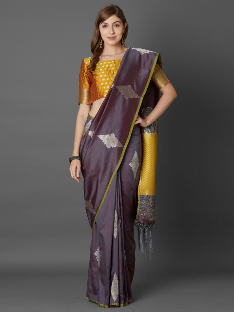 Mitera Purple & Gold-Toned Ethnic Motifs Zari Silk Blend Banarasi Saree