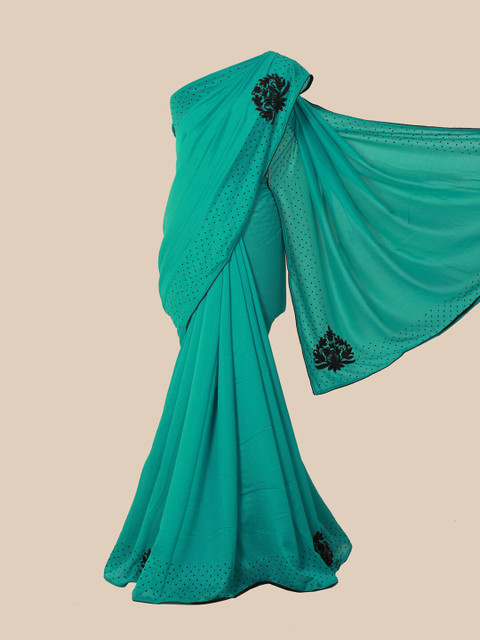 

Pothys Green & Black Floral Beads and Stones Saree