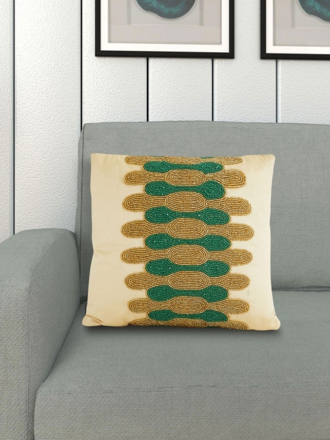 

Home Centre Beige & Green Get The Look Alchemy Beaded Filled Cotton Cushion