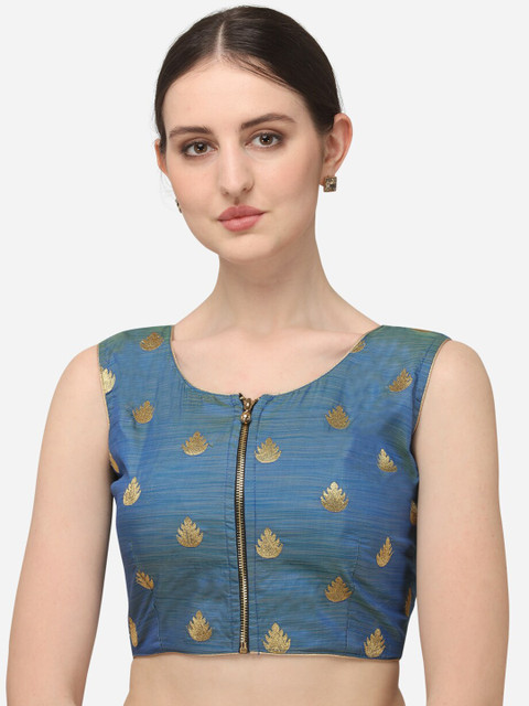 

Fab Dadu Women Blue & gold-Coloured Embroidered Jacquard Saree Blouse