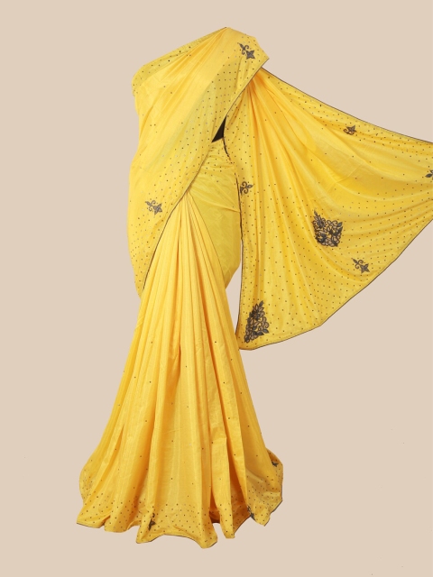 

Pothys Yellow Ethnic Motif Sequinned Art Silk Saree