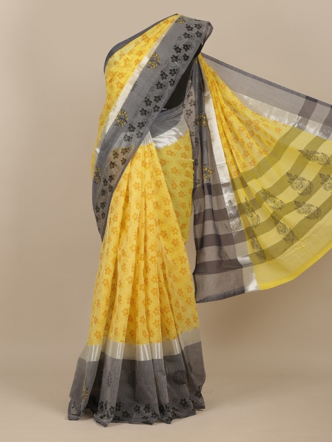 

Pothys Yellow Floral Zari Saree