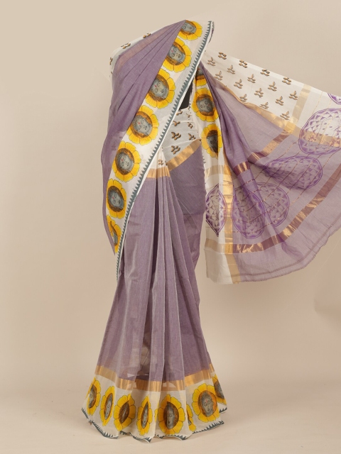 

Pothys Lavender & White Printed Saree