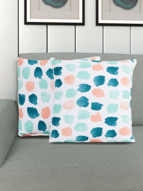 

Home Centre Set 0f 2 White & Teal Blue Printed Square Cushions