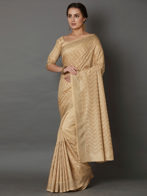 

Mitera Beige Ethnic Motifs Gotta Patti Silk Blend Saree