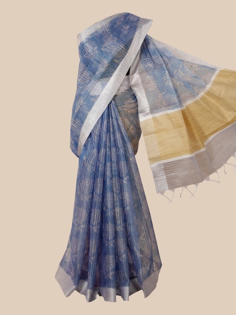

Pothys Blue & Silver Coloured Tissue Saree
