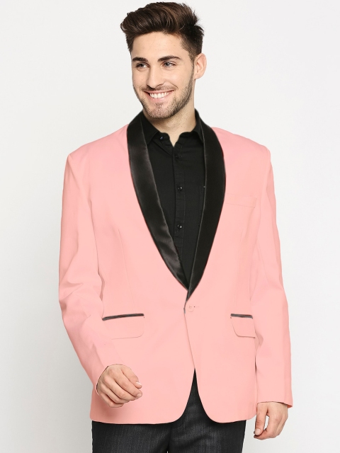 

Blacksmith Men Peach-Colored Solid Tuxedo Comfort-Fit Formal Blazer