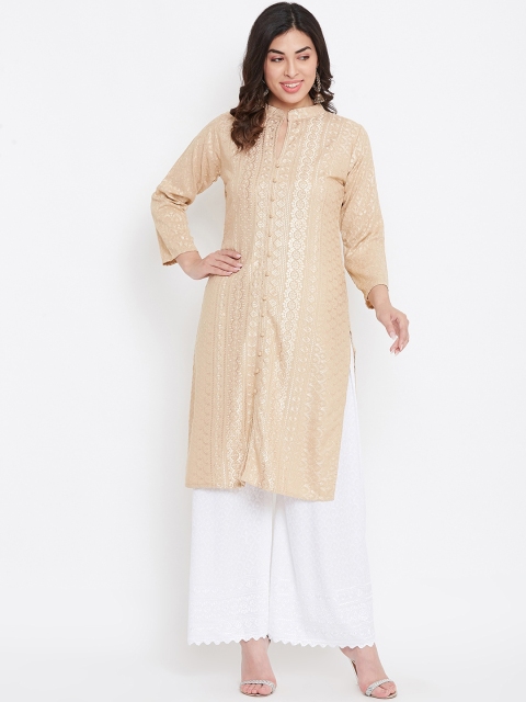 

TULIP 21 Women Beige Ethnic Motifs Chickenkari Embroidered Kurta with Palazzos