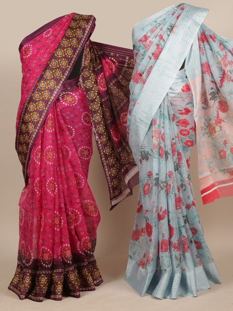 

Pothys Women Pack of 2 Printed Jute Silk Saree, Magenta