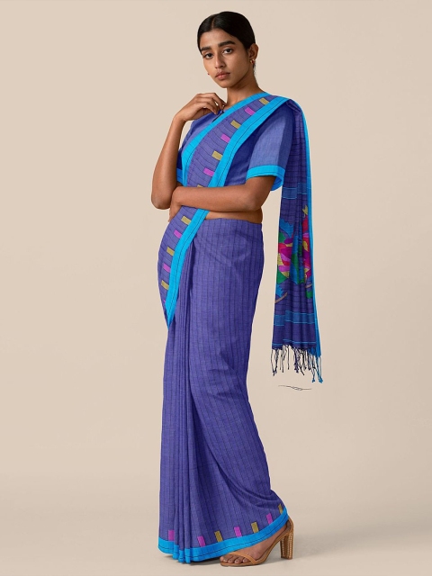 

Taneira Blue & Pink Striped Pure Cotton Saree