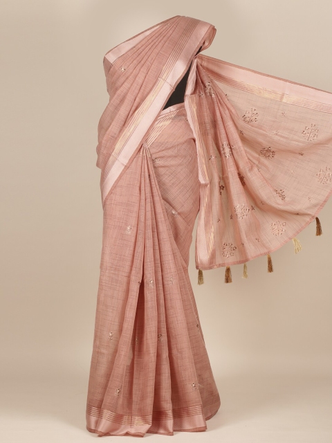 

Pothys Pink & Gold-Toned Floral Embroidered Pure Cotton Saree