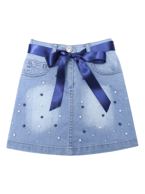 

Daffodils GIRLS WEAR Girls Blue Washed Denim A-Line Knee-Length Skirt