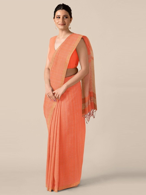 

Taneira Orange & Gold-Toned Pure Cotton Taant Saree