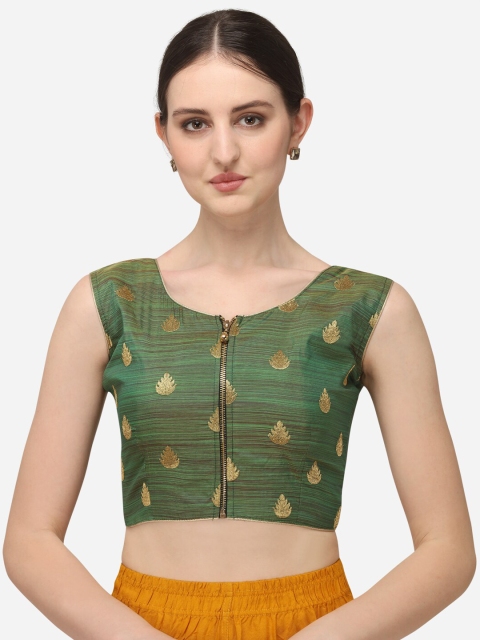 

Fab Dadu Women Green & Gold-Coloured Embroidered Jacquard Saree Blouse