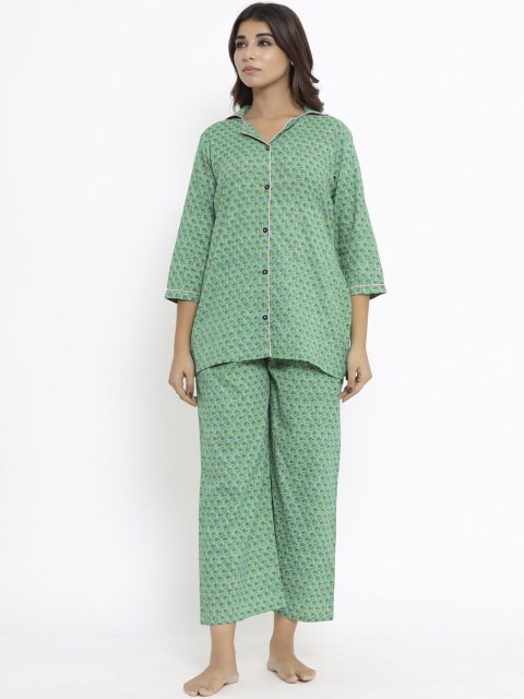

ANAISA Women Teal Green & Pink Cotton Printed Night suit