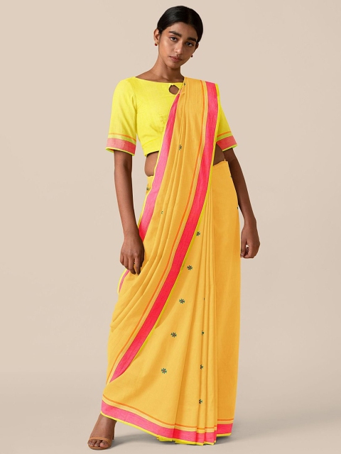 

Taneira Yellow & Pink Pure Bengal Cotton Taant Saree