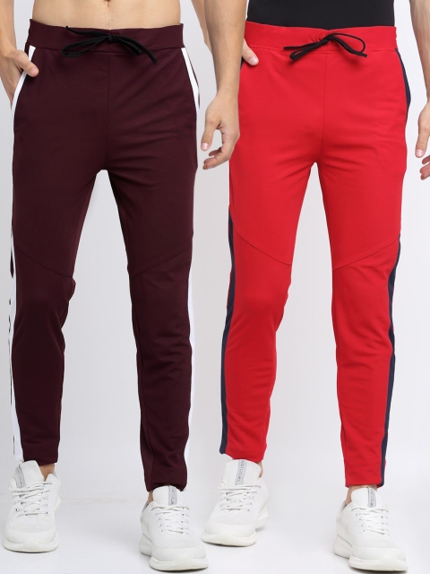 

NEUDIS Men Pack Of 2 Solid Structured Slim-Fit Track Pants, Red