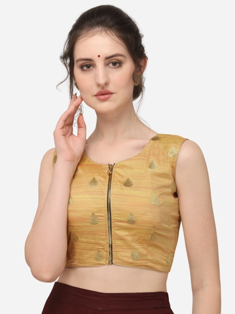 

Fab Dadu Women Yellow & Gold-Coloured Embroidered Jacquard Saree Blouse