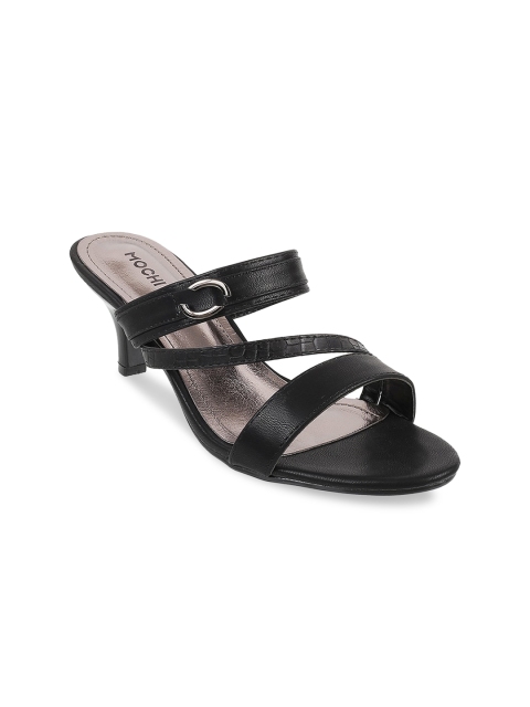 

Mochi Black Kitten Heeled Sandals with Buckles