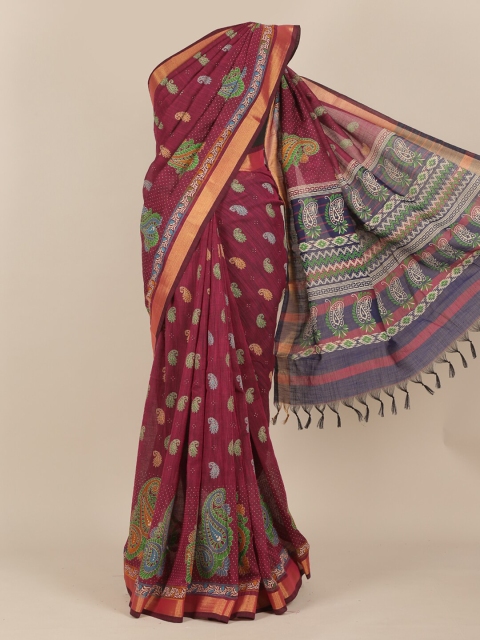 

Pothys Maroon & Green Paisley Zari Saree