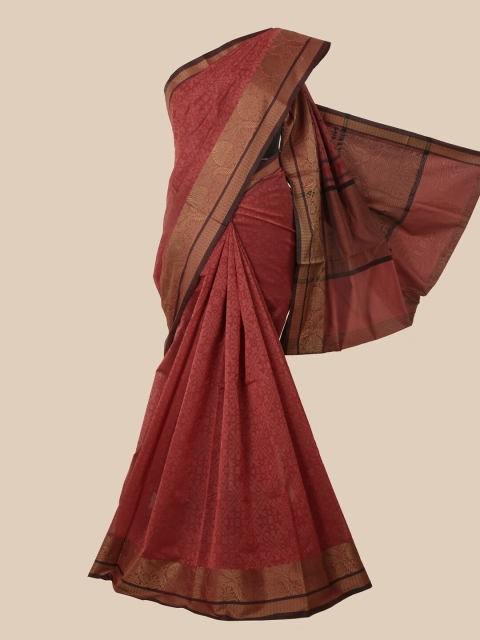 

Pothys Maroon & Gold-Toned Ethnic Motifs Chanderi Saree