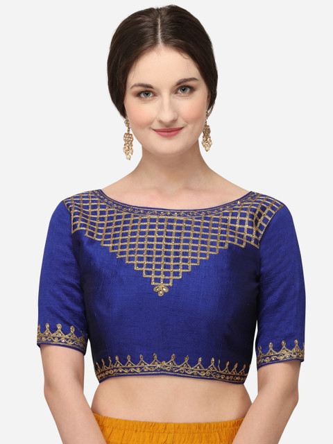 

Fab Dadu Women Blue & Gold Toned Embroidered Silk Saree Blouse