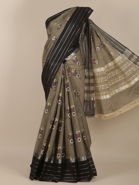 

Pothys Grey & Pink Floral Zari Saree