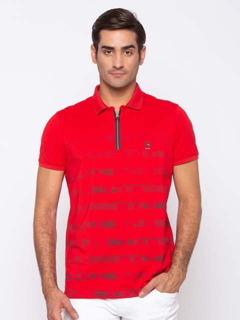 

SPYKAR Men Red Striped Polo Collar Slim Fit T-shirt