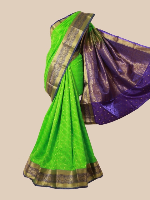 

Pothys Green & Navy Blue Floral Zari Satin Banarasi Saree