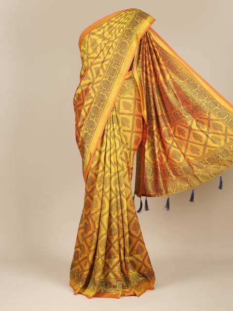 

Pothys Mustard & Black Ethnic Motifs Jute Silk Saree