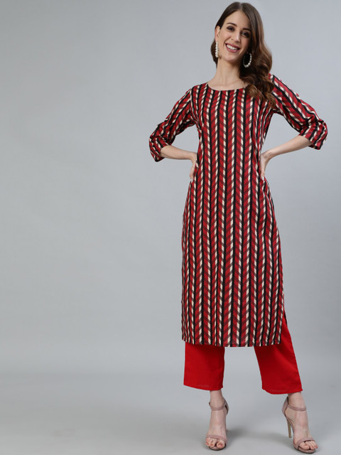 

AASI - HOUSE OF NAYO Women Maroon Geometric Printed Cotton Kurta