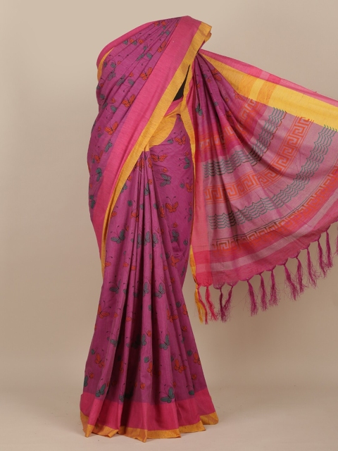 Pothys Purple & Yellow Printed Saree