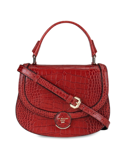 

Da Milano Red Animal Textured Leather Half Moon Handheld Bag