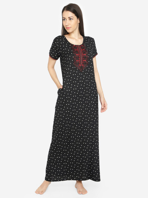 

Sand Dune Printed Alpine A-line Nightrdress, Black