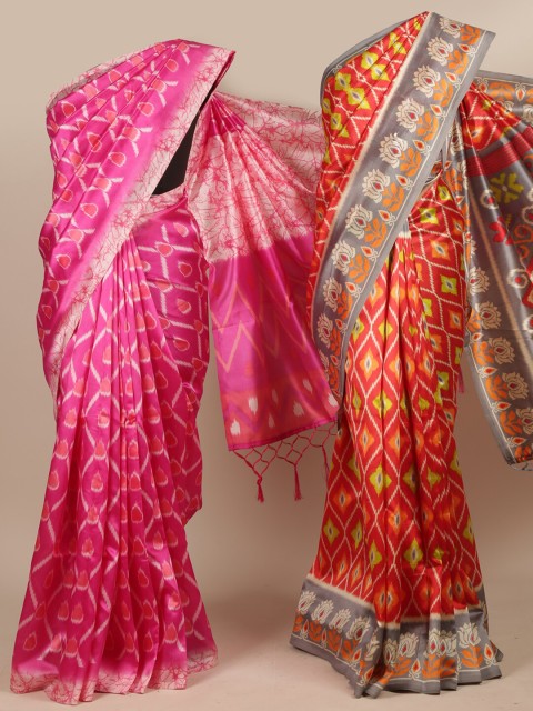 

Pothys Pack Of 2 Pink & Red Printed Jute Silk Sarees