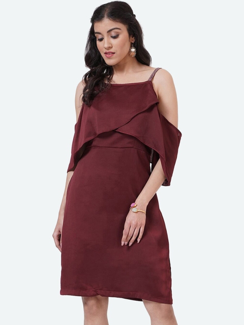 

SHECZZAR Burgundy Satin A-Line Dress