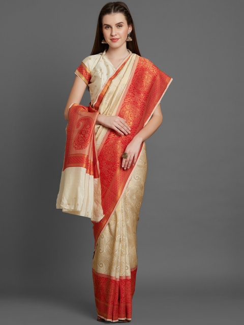 

Mitera Red & Cream-Coloured Paisley Zari Silk Blend Saree