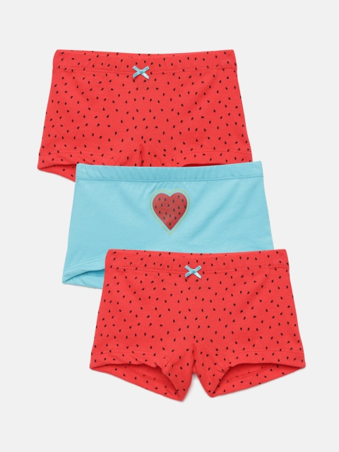 

mackly Girls Pack Of 3 Red Cotton Boy Shorts MB-28