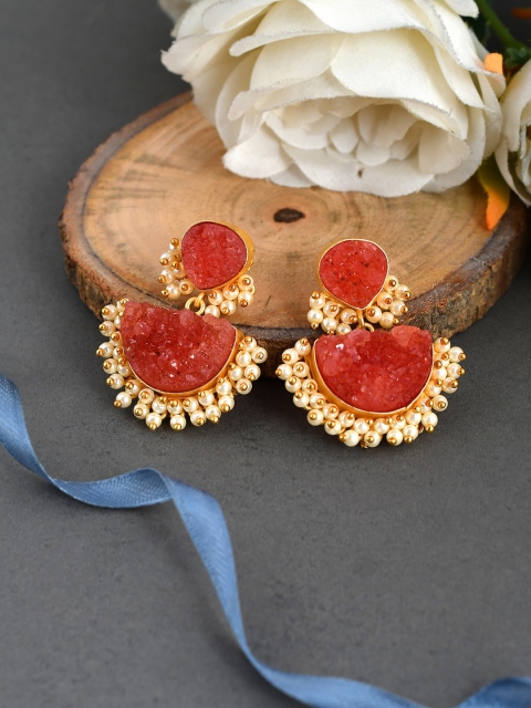 

Silvermerc Designs Gold-Toned & Red Contemporary Chandbalis Earrings