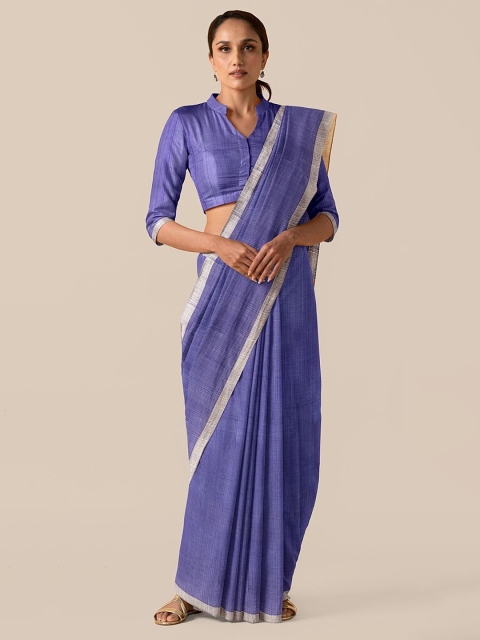 

Taneira Violet & Beige Striped Zari Pure Cotton Saree