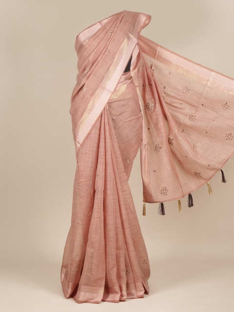 

Pothys Onion Pink & Gold Toned Floral Zari Pure Cotton Saree