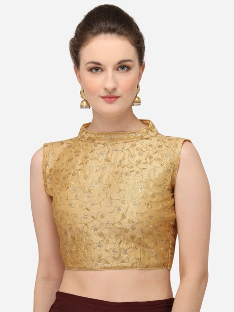 

Fab Dadu Women Gold-Coloured Embroidered Silk Saree Blouse