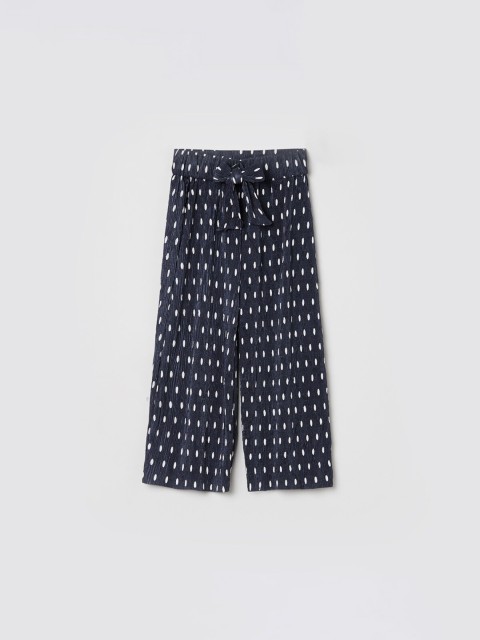 

max Girls Blue & White Printed Knitted Palazzos