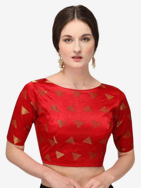 

Fab Dadu Women Red & Gold-Coloured Printed Silk Saree Blouse