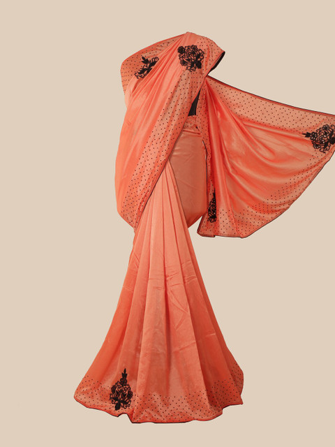 

Pothys Orange & Black Embellished Sequinned Saree