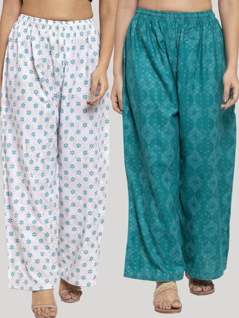 

Clora Creation Women Multi Pack Of 2 Printed Knitted Ethnic Palazzos