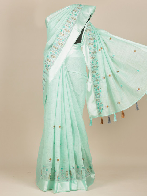 

Pothys Sea Green Floral Embroidered Pure Cotton Saree